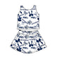 ( Moq 5 each style ) Baby Girl Toddler Team Blue Bows Sibling Skort Dress Set 6.6