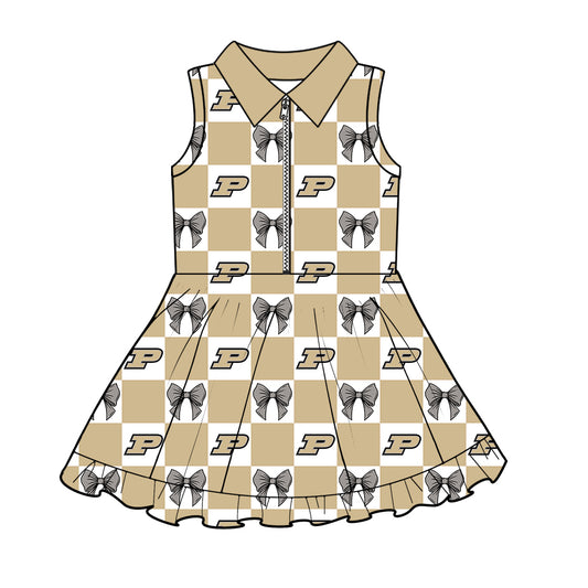 ( Moq 5 ) Baby Girls Kids Toddler P Bows Checked Team Zipper Shorts Knee Length Dress