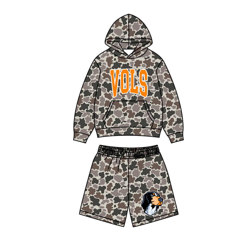 ( Moq 5 ) Baby Boys Kids Long Sleeves Hoodie Pocket Camo Shirt Dog Shorts Team Set Clothes
