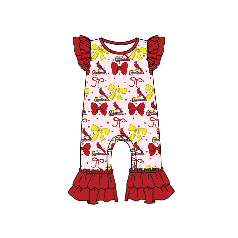 ( Moq 5 each style ) Baby Girl Toddler Team Red Yellow Bows Sibling Romper Dress Set 6.16