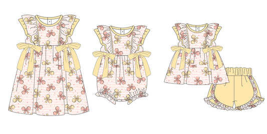 Baby Girl Short Sleeves Bows Sibling Matching Romper Dress Clothes Set Moq 5 Each Design