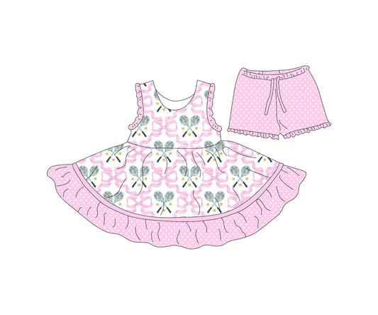 ( Moq 5 each style ) Baby Girl Pink Sleeveless Bows Ball Sibling Knee Length Dress Shorts 4.15