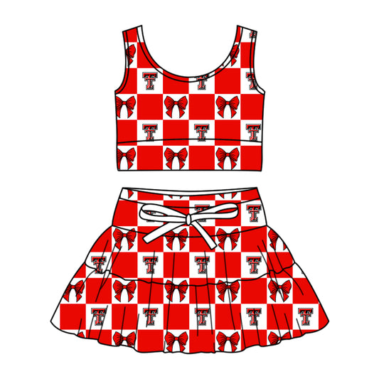 ( Moq 5 ) Baby Girls Kids TT Bows Checked Tops Shorts Skirt Team Set