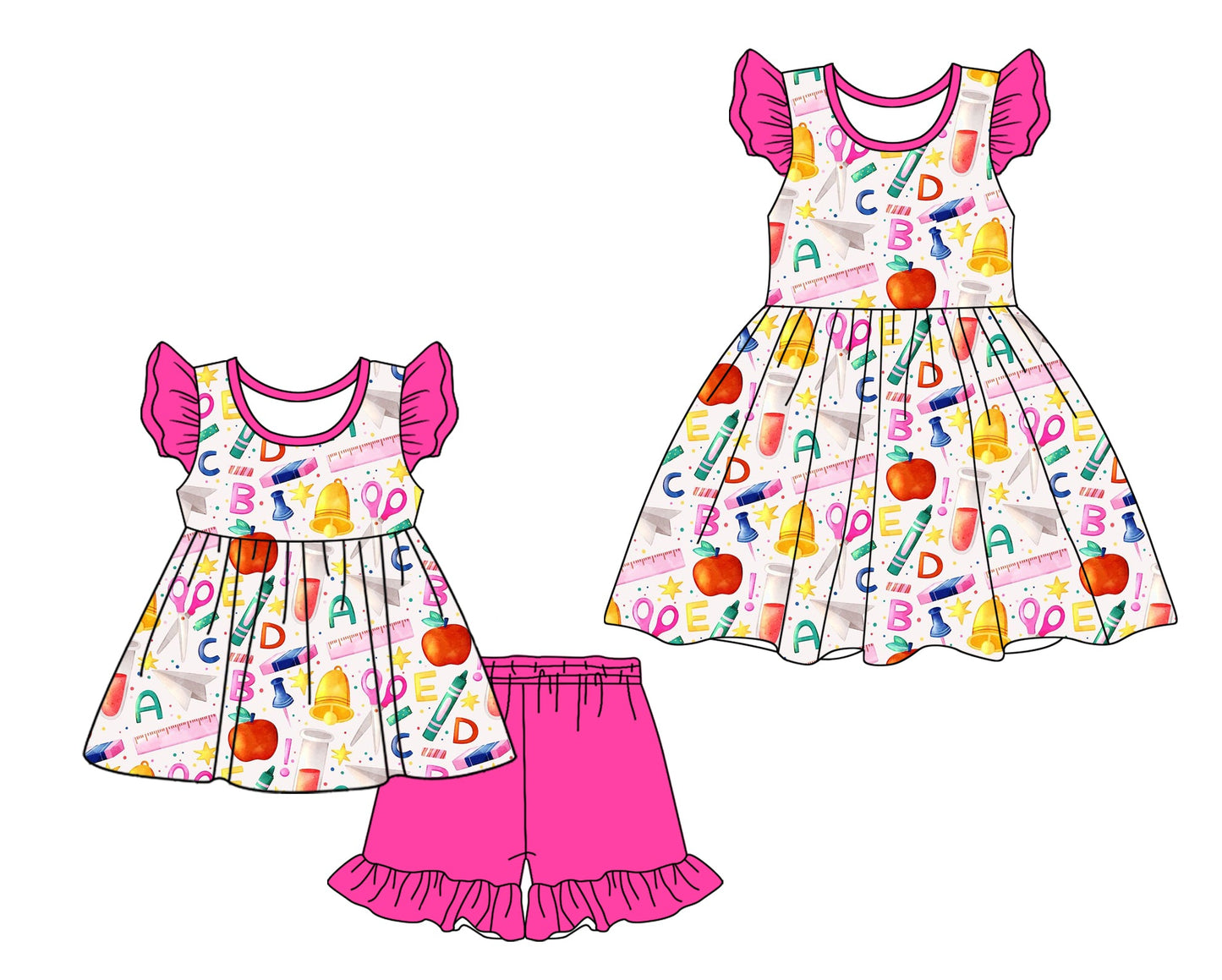 Baby Girl Short Sleeves Back To School Sibling Dress Set ( Moq 5 Each Style ) 2.22