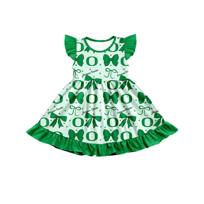 ( Moq 5 each style ) Baby Girl Toddler Team Green Bows Sibling Dress Set 6.24