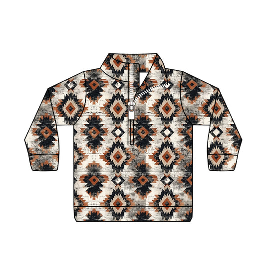 Baby Boy Kids Western Aztec Long Sleeves Zipper Shirt Tops