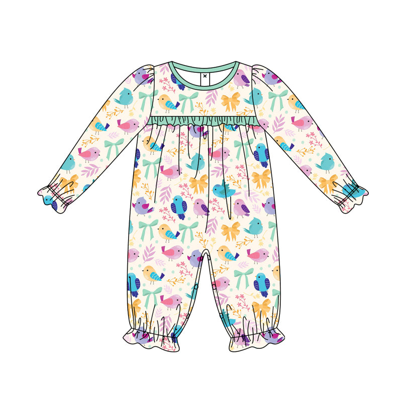 Baby Girl Long Sleeves Birds Bows Romper