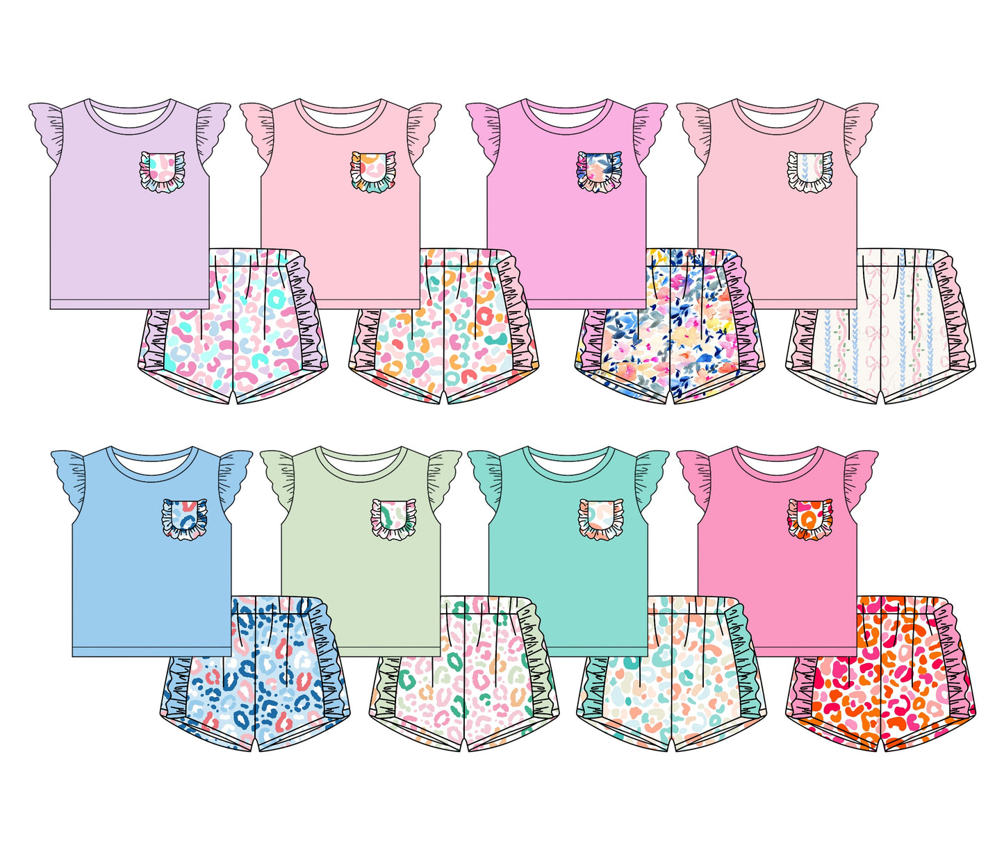 Baby Girl Short Sleeves Leopard Flower Pockets Sibling Set ( Moq 5 Each Design ) 12.14