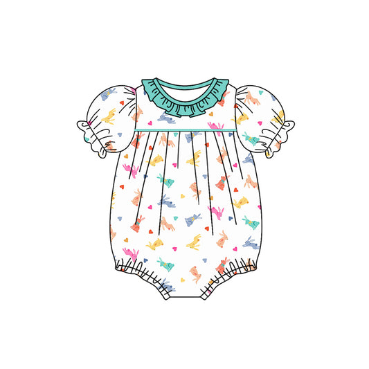 Baby Girl Infant Short Sleeves Rabbit Hearts Easter Bubble Romper