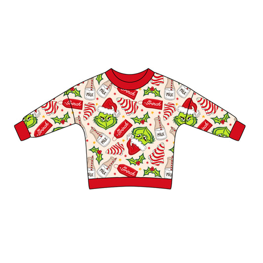 Baby Kids Long Sleeves Christmas Green Face Cake Shirt