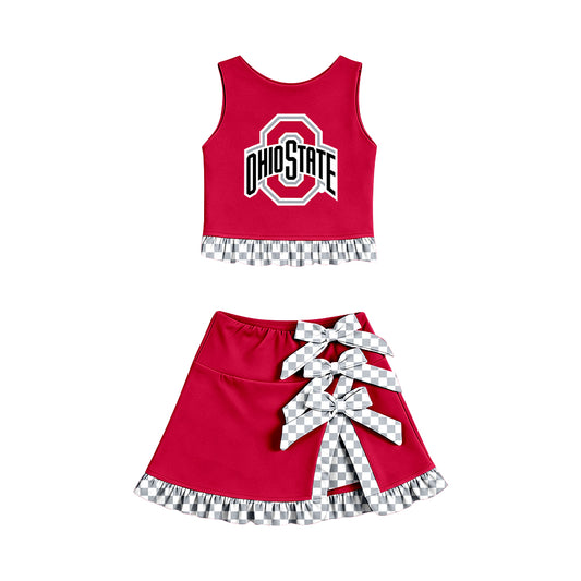 ( Moq 5 ) Baby Girls Kids Sleeveless Vest Bows Skirt Shorts Team Set Cheer Clothes