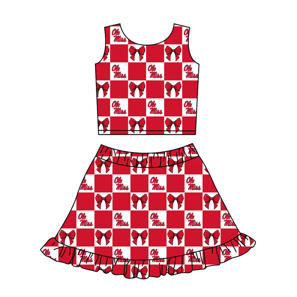 ( Moq 5 Each Style ) Baby Girls Kids Toddler Bows Red Plaid Tops Shorts Ruffle Skirt Team Set