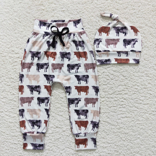 P0272 Baby Boy Western Cow Pants Hat Set