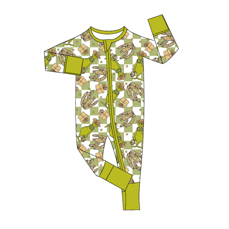 Baby Boy Newborn Infant Christmas Frog Checkered Cactus Zipper Romper