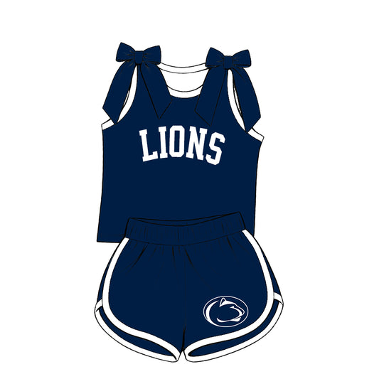 ( Moq 5 ) Baby Girls Kids Sleeveless Bows Shirt Shorts Team Set Cheer Clothes
