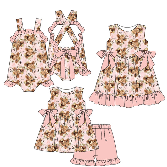 Baby Girl Western Cow Pink Bows Sibling Romper Dress Set ( Moq 5 Each Style ) 2.15