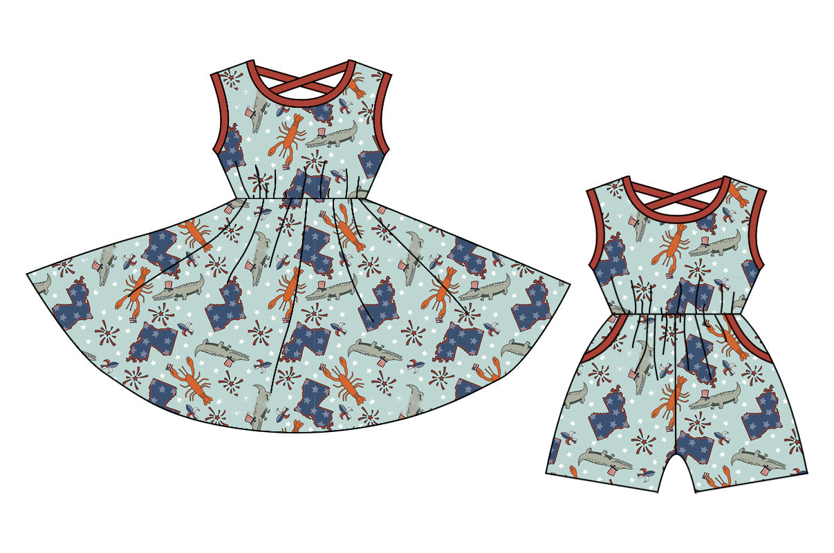 Baby Girl Sleeveless Crawfish Sibling Dress Jumpsuit ( Moq 5 Each Style ) 12.24