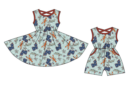 Baby Girl Sleeveless Crawfish Sibling Dress Jumpsuit ( Moq 5 Each Style ) 12.24