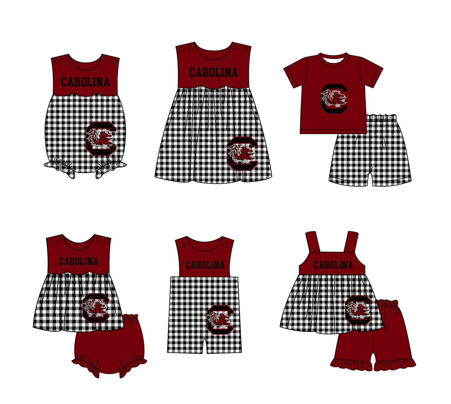 ( Moq 5 Each Style ) Baby Boys Girls Kids Chicken Plaid Team Sibling Rompers Dress Sets