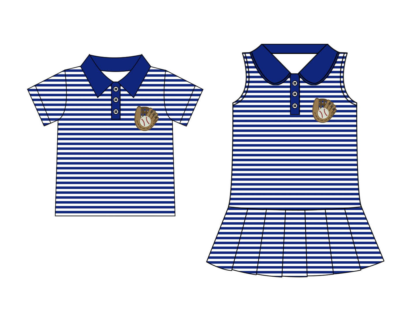 Baby Boy Baseball Blue Stripes Buttons Sibling Shirt Dress ( Moq 5 Each Style ) 2.17