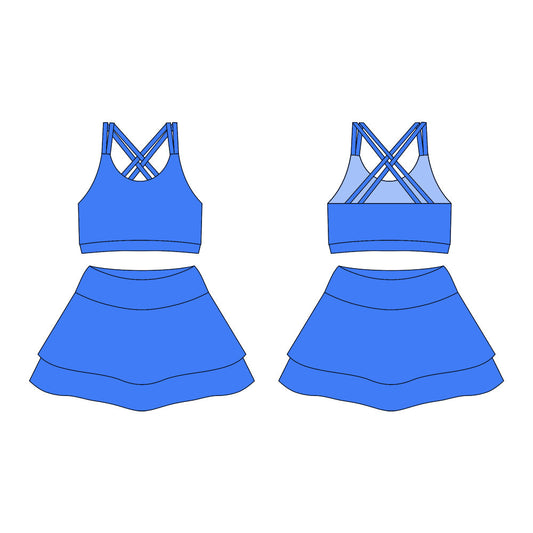 （ Moq 10 ）Baby Girl Blue Strap Activity Wear Vests Tops Shorts Skirts Yoga Set