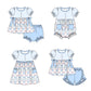 Baby Girl Short Sleeves Bows Plaid Blue Sibling Romper Dress Clothes Set ( Moq 5 Each Design )