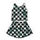 ( Moq 5 each style ) Baby Girl Toddler Team Green Bows Cheer Sibling Checked Dress Set 6.30