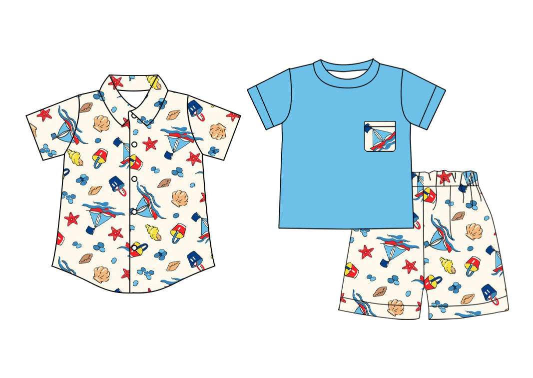 Baby Boy Short Sleeves Beach Sibling Shirt Set ( Moq 5 Each Style ) 2.18