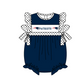 ( Moq 5 ) Baby Girls Kids Short Sleeves Bows Team Navy Bubble Romper