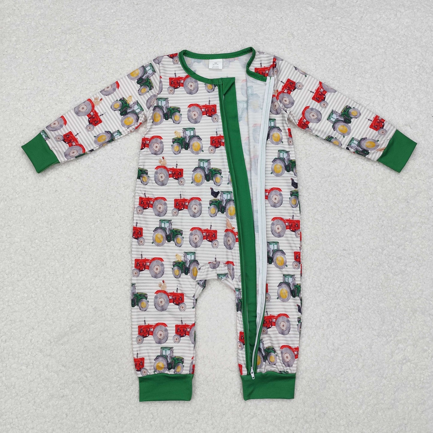 Baby Boy Long Sleeves Farm Tractors Zipper Long Sleeves Bamboo Romper