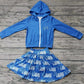 Baby Girl Toddler Zipper Blue Hoodie Tops Skirt Shorts Team Set Moq 5