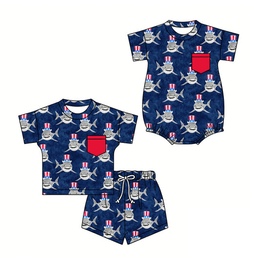 ( Moq 5 Each Style ) Sibling Baby Boys Kids Short Sleeves 4th of July Tops Shorts Set Romper