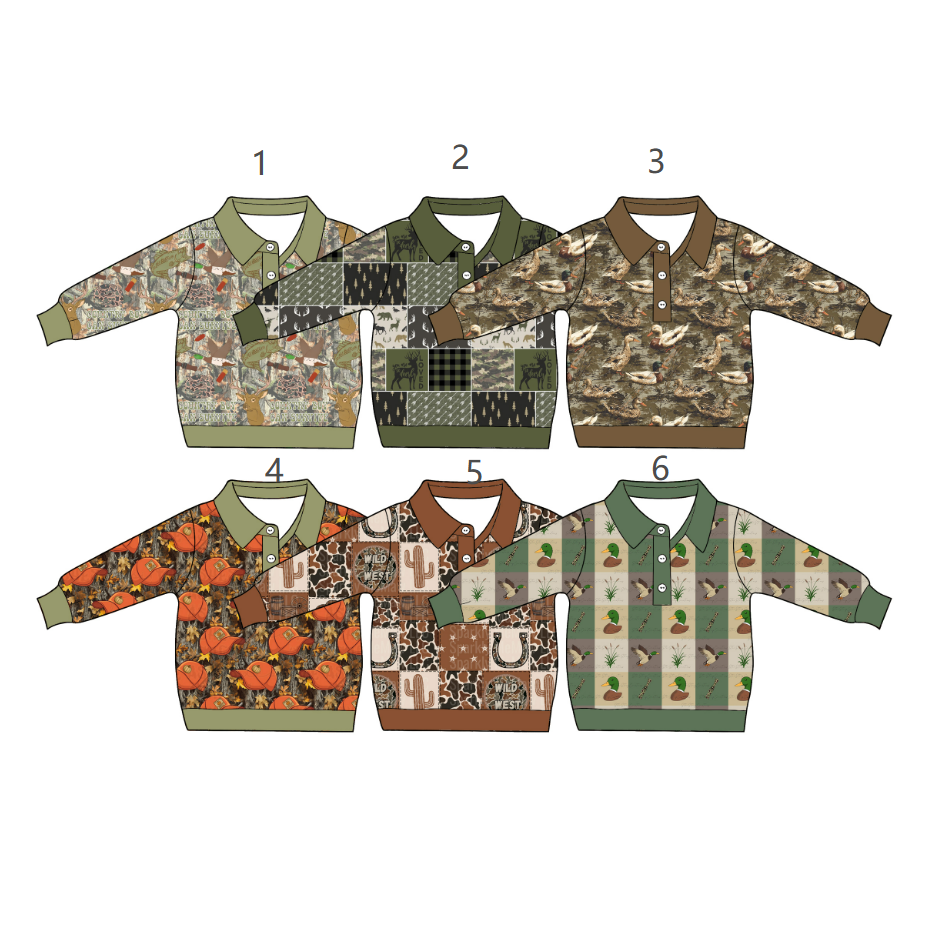 ( Moq 5 Each Style ) Sibling Baby Boys Kids Long Sleeves Buttons Shirts Hunting Pullovers Tops Clothes