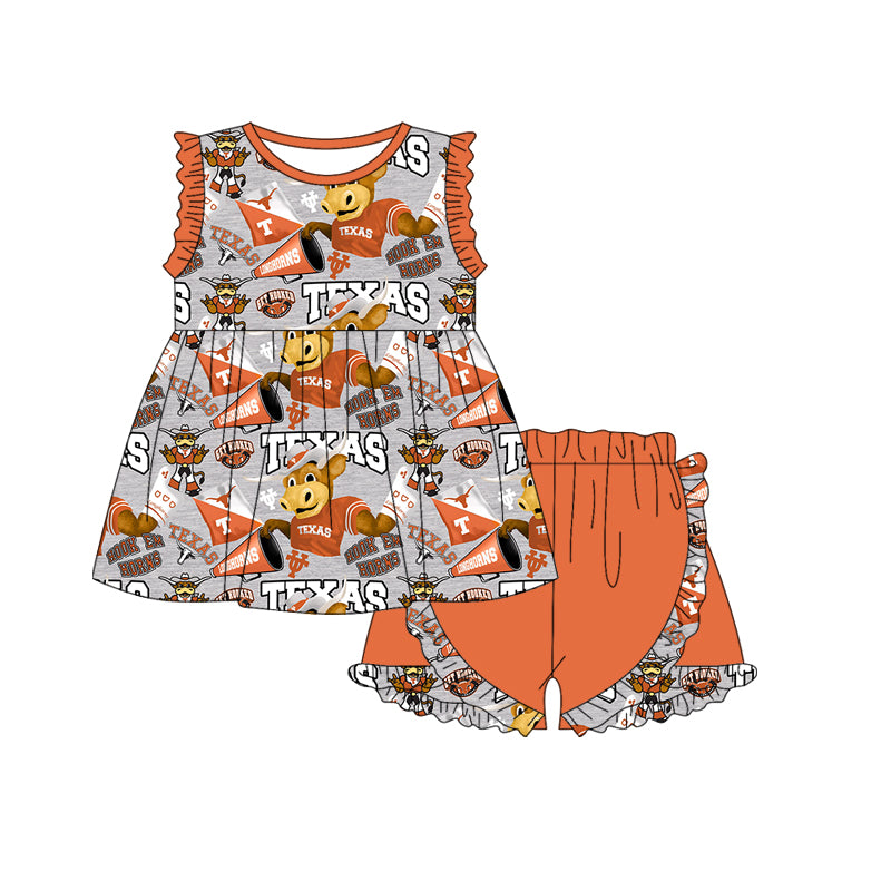 Baby Girl Sleeveless Team Cow Tunic Shorts Clothes Set ( Moq 5 )