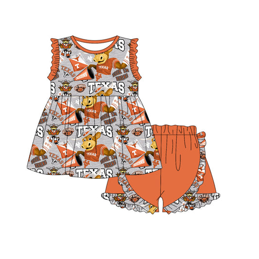 Baby Girl Sleeveless Team Cow Tunic Shorts Clothes Set ( Moq 5 )