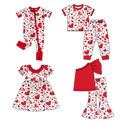 Baby Girl Toddler Short Sleeves Valentine Hearts Sibling Romper Dress Set Moq 5