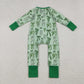Girls Infant Long Sleeves Green Clovers Bows Zipper St Patrick Footie Sleeper Romper