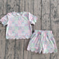 Baby Girls Kids Short Sleeves Flower Plaid Shirt Scallop Shorts Clothes Set RTS