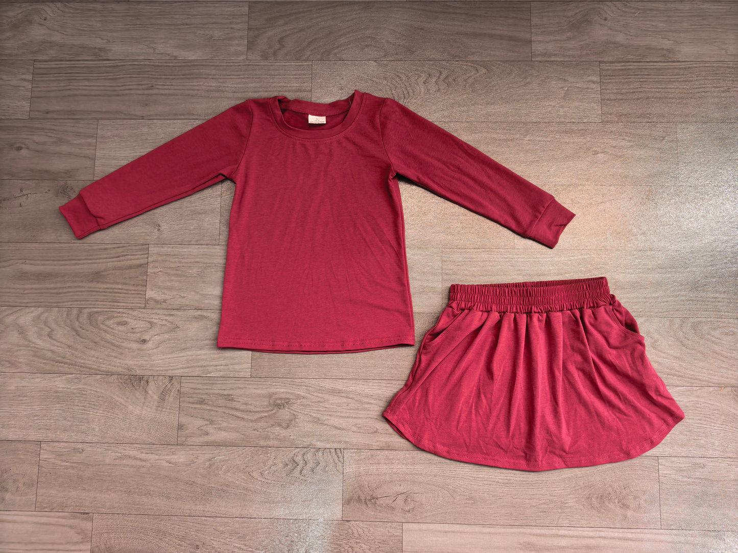 ( Moq 5 ) Preorder Baby Girls Kids Long Sleeves Shirt Cotton Pockets Skirt Shorts Set Clothes