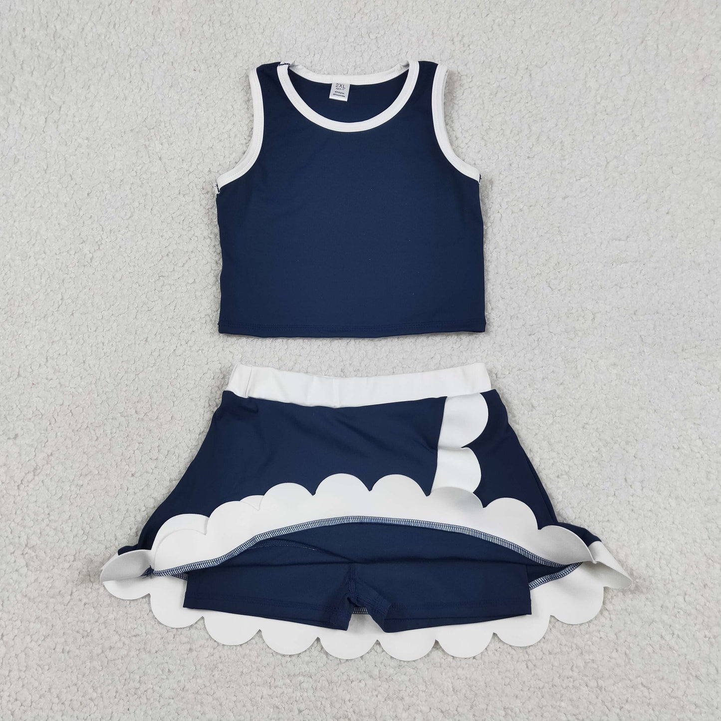 Sibling Baby Girls Kids Sleeveless Shirts Scallop Skirts Shorts Yoga Active Sets Clothes RTS