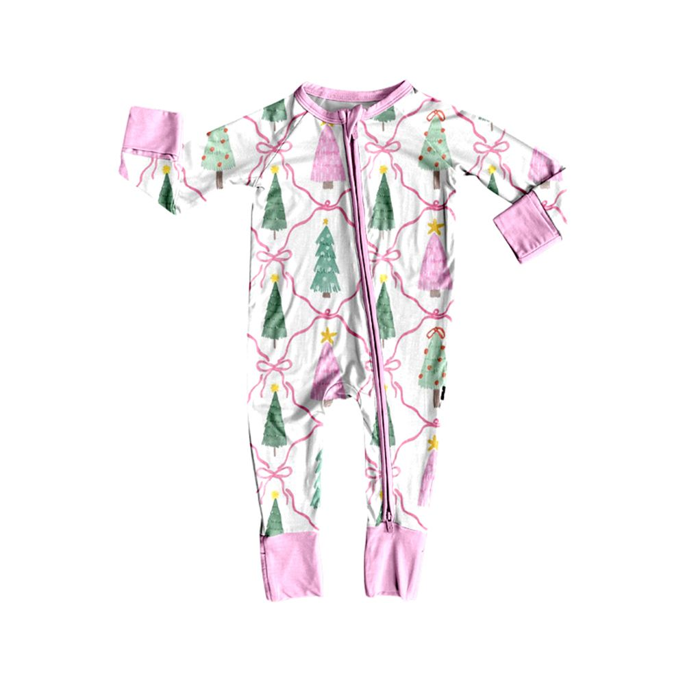( Moq 5 ) Preorder Baby Girls Kids Christmas Tree Bows Footie Zipper Sleeper Romper Clothes