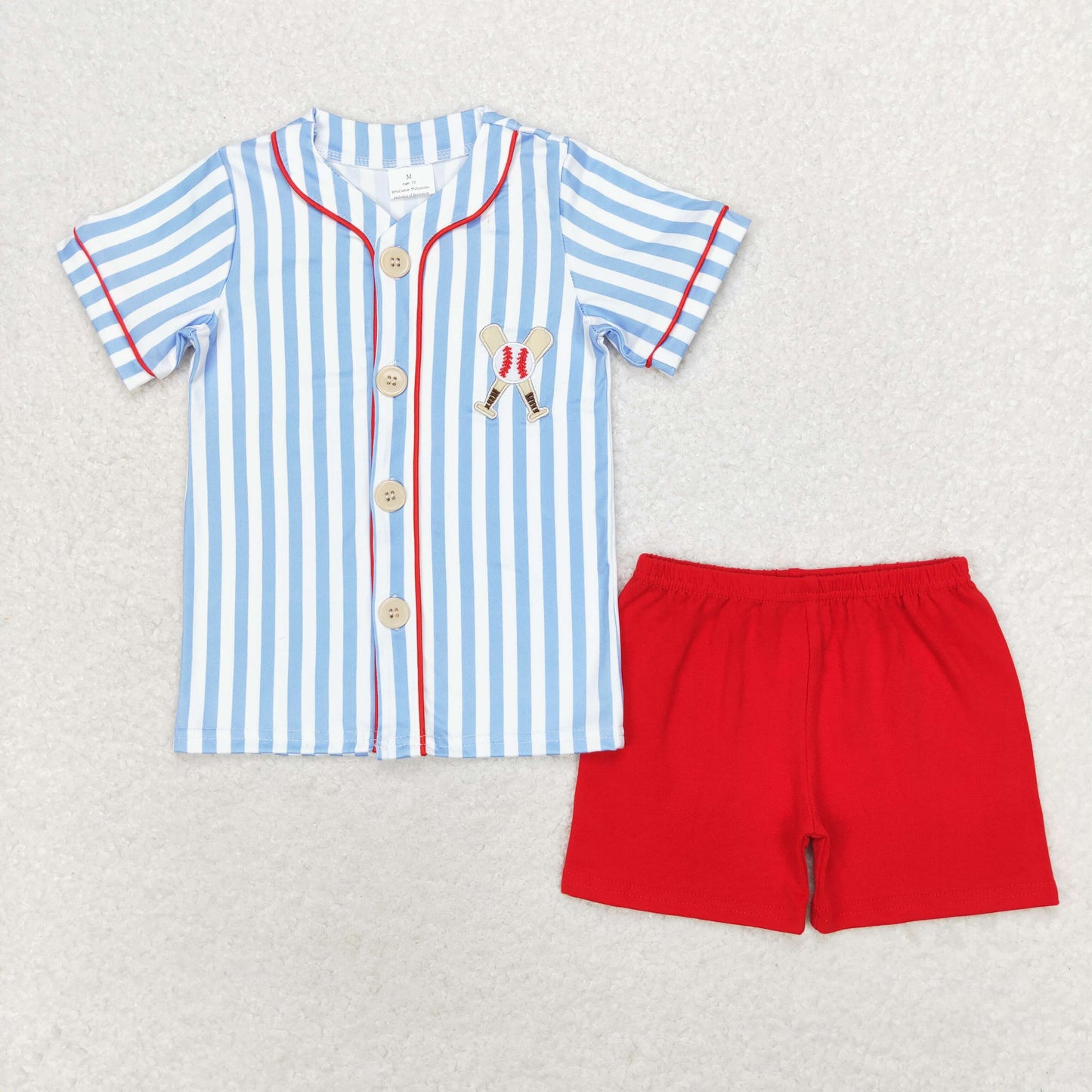 Baby Boy Girl Blue Stripes Baseball Sibling Summer Romper Clothes Set