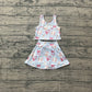 Baby Girls Kids Baseball Bows Tops Blue Skirt Shorts Yoga Summer Set RTS