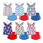 ( Moq 5 Each Style ) Sibling Baby Girls Kids 4th of July Shirt Shorts Sets Summer Clothes