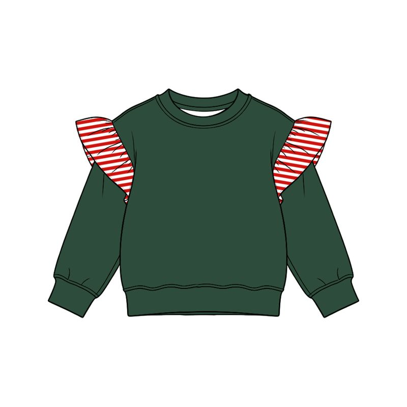 ( Moq 5 ) Preorder Baby Girls Toddler Stripes Ruffle Long Sleeves Shirt Tops Green Clothes