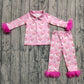 Baby Girl Fur Long Sleeves Santa Christmas Buttons Shirt Pants Pink Pajamas Clothes Set RTS