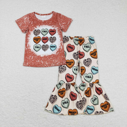GSPO0900 Baby Girl Valentine's Day Long Sleeves Hearts Bell Pants Set