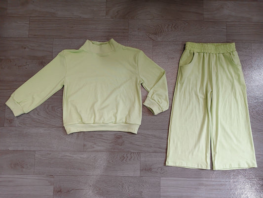 ( No moq ) Preorder Baby Girl Kids Long Sleeves Green Shirt Pockets Pants Set Pajamas Clothes