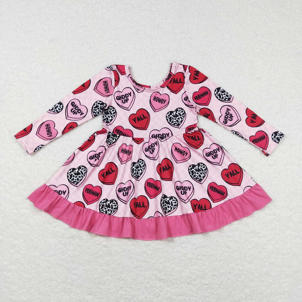 LR0815 Baby Girl Tassel Long Sleeves Valentine Hearts One Piece Romper