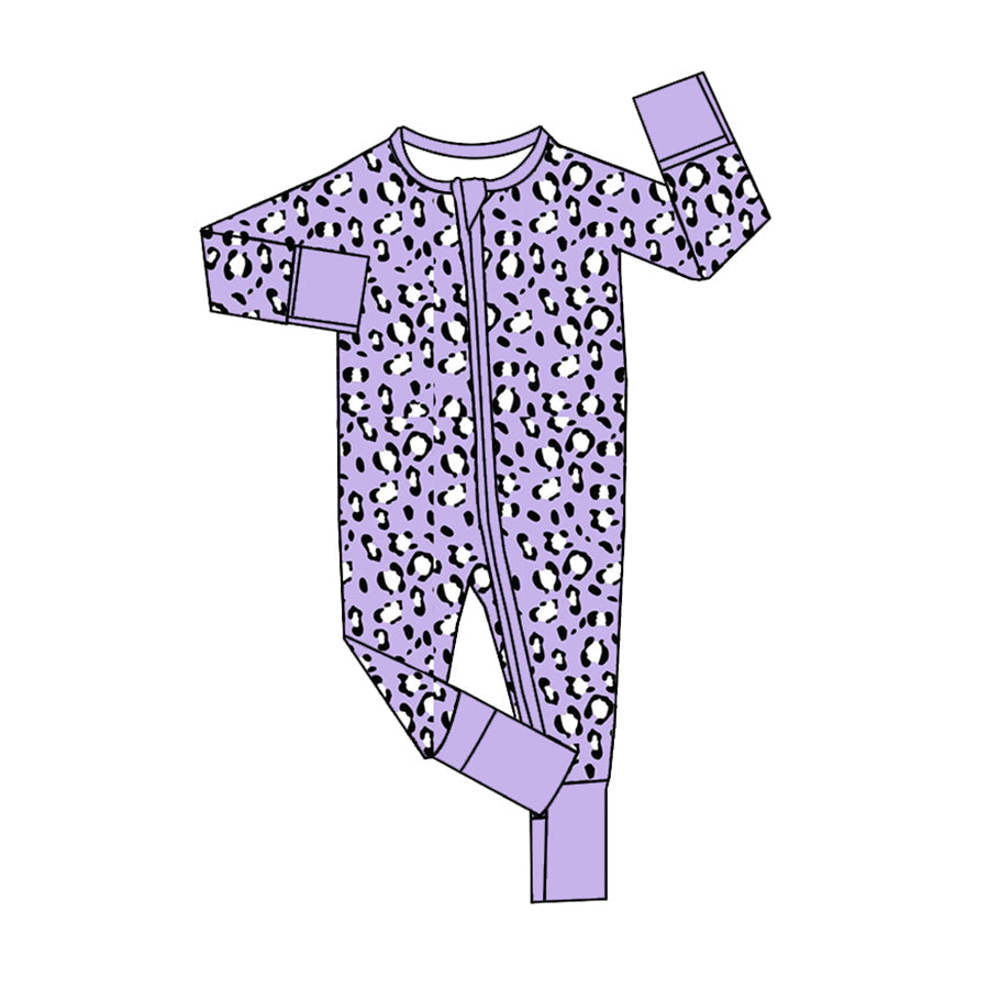 Baby Girl Purple Leopard Long Sleeves Zipper Romper